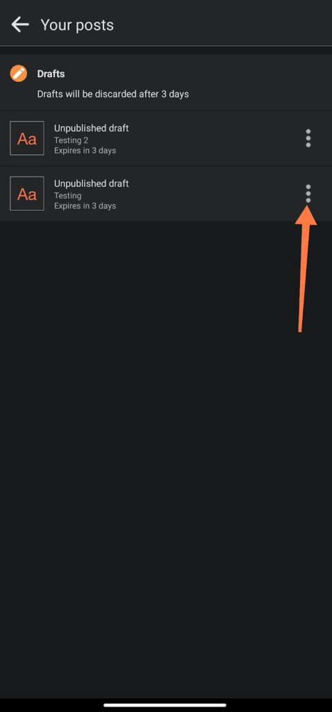find saved draft postS