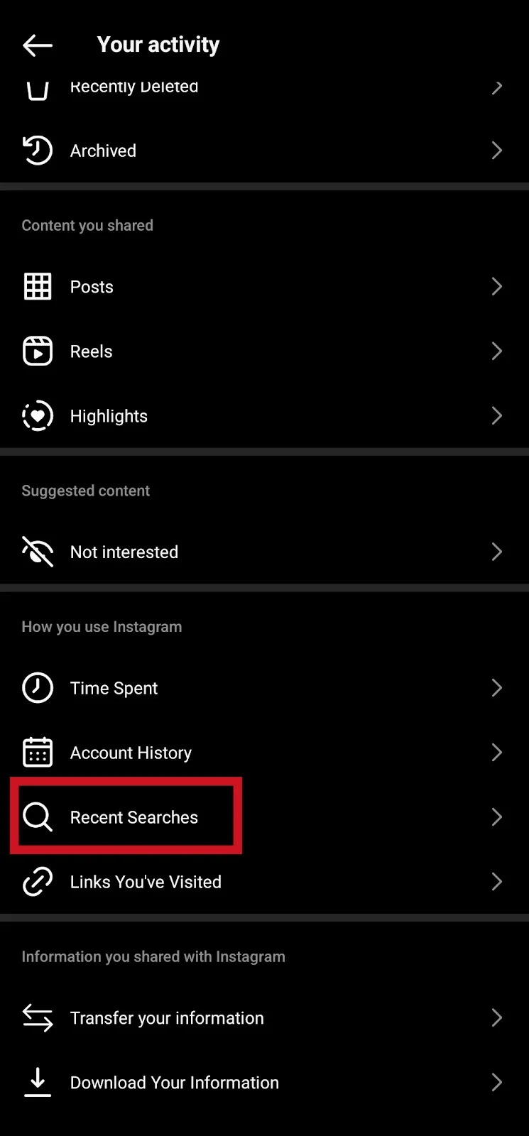 How to view hotsell search history on instagram