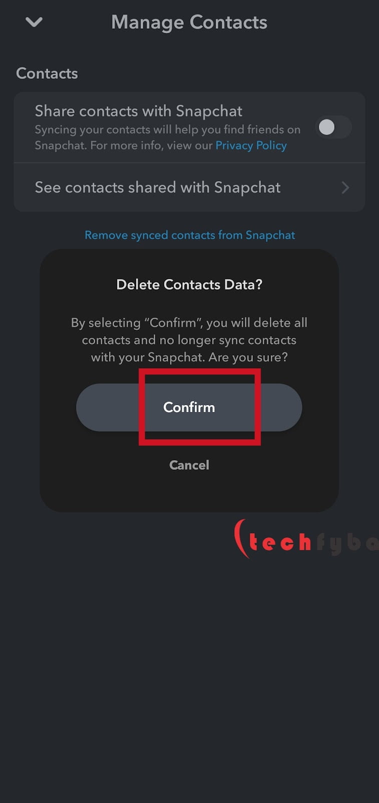 remove shared contacts from snapchat